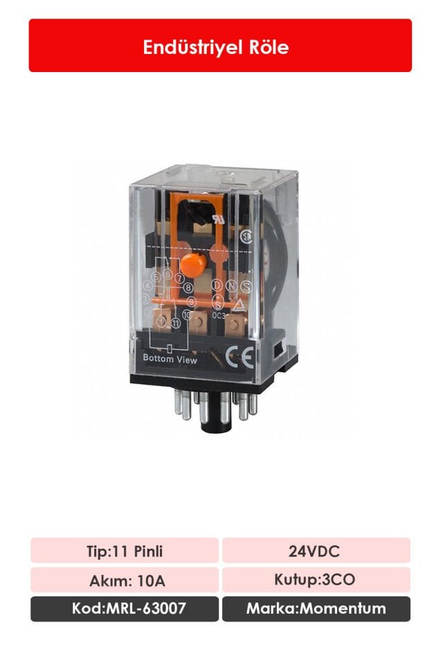 Momentum Röle 3 Kontak 11 Pin 10A Bobin:24VDC MRL-63007
