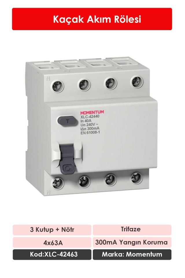 Momentum Kaçak Akım Rölesi 300mA 4x63A XLC-42463