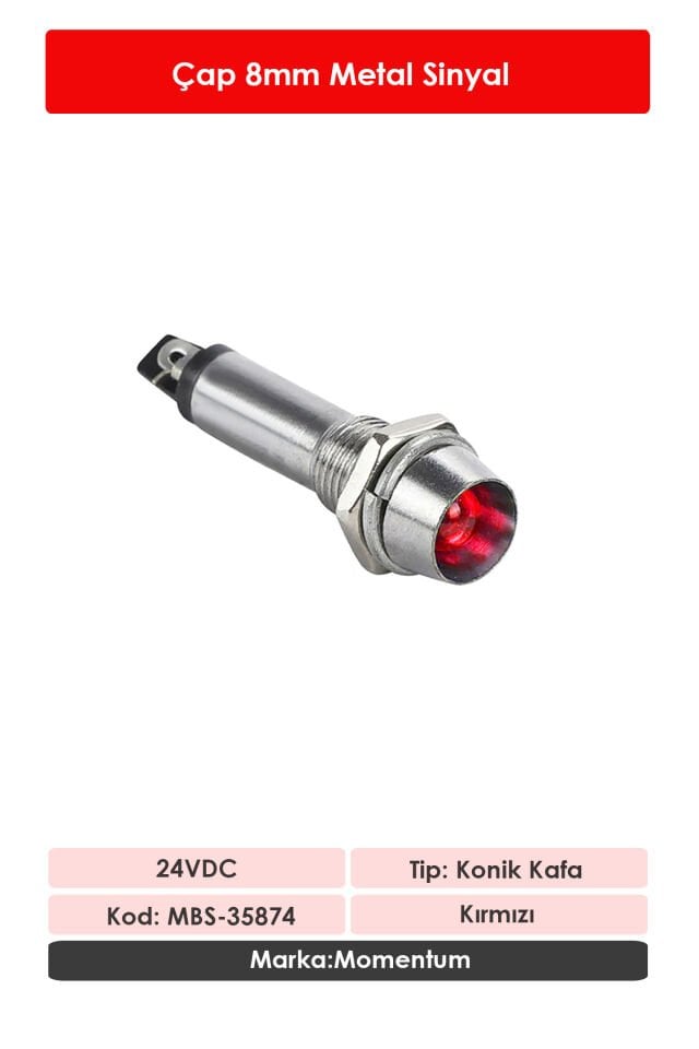 Momentum 8mm Sinyal Lambası 24VDC Kırmızı MBS-35874