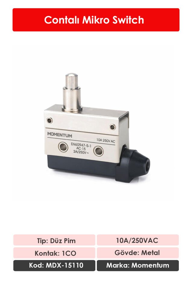 Momentum Mikro SWitch 10a/250VAC Pim Düz MDX-15110