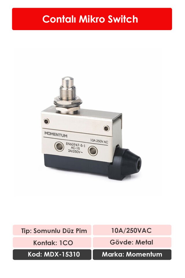 Momentum Mikro SWitch 10a/250VAC Pim Düz Vidalı MDX-15310