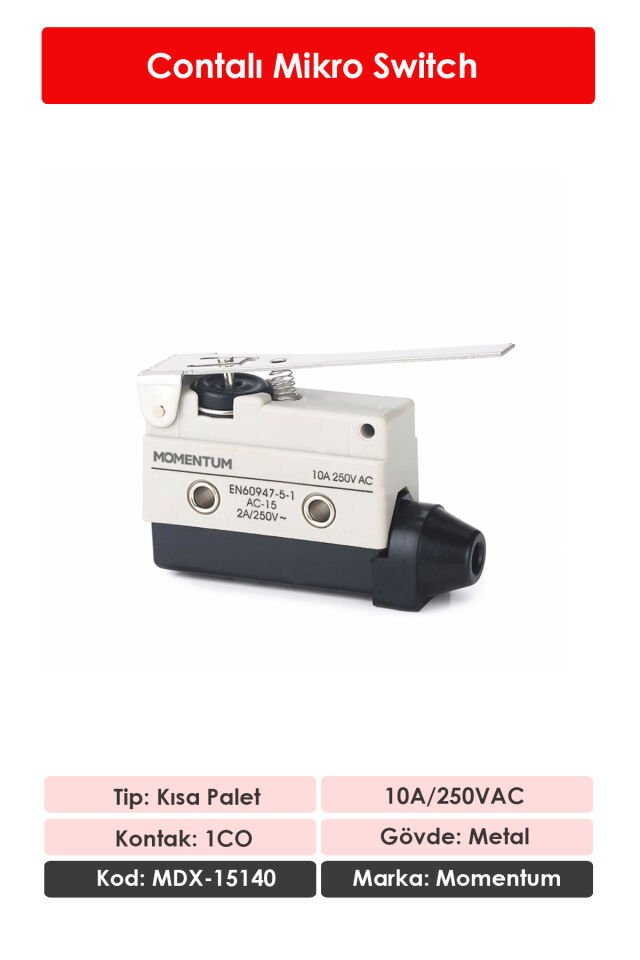 Momentum Mikro SWitch 10a/250VAC Palet Düz Kısa MDX-15140