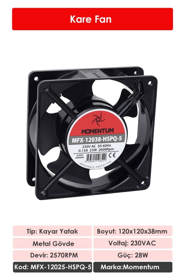 Momentum Fan 120x120x38mm 230VAC Kayar Yatak MFX-12038-HSPQ-5