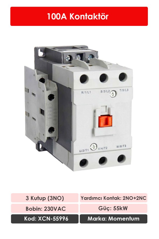 Momentum Kontaktör 3 Kutup/Bobin 230VAC Ie:100A 2NO+2NC XCN-55996