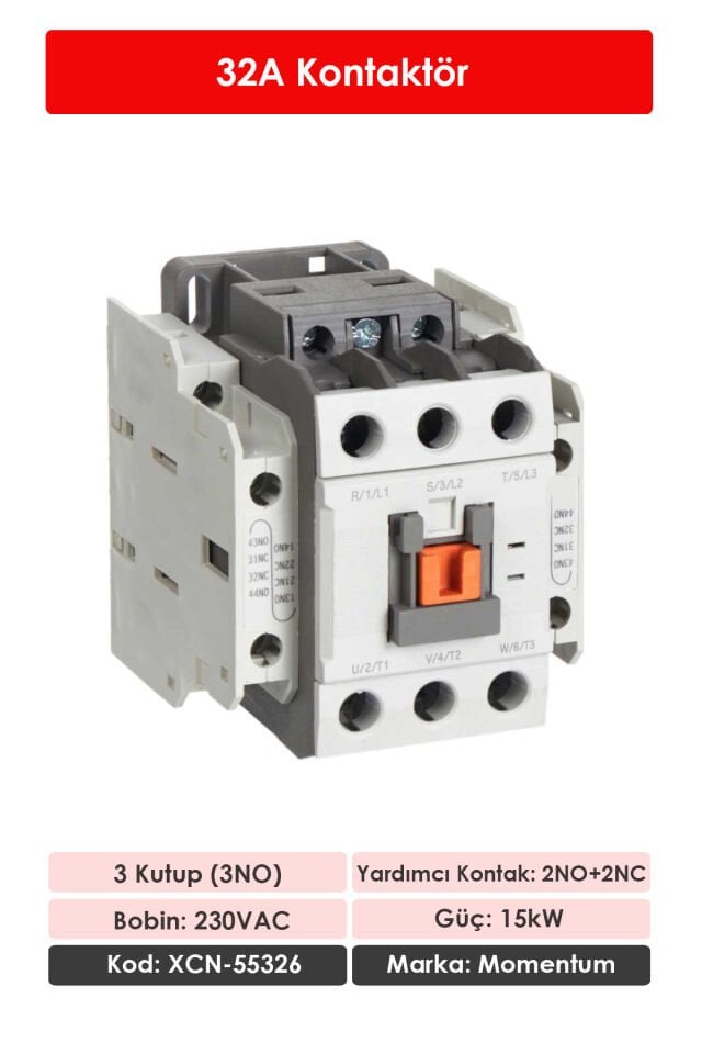 Momentum Kontaktör 3 Kutup/Bobin 230VAC Ie:32A 2NO+2NC XCN-55326