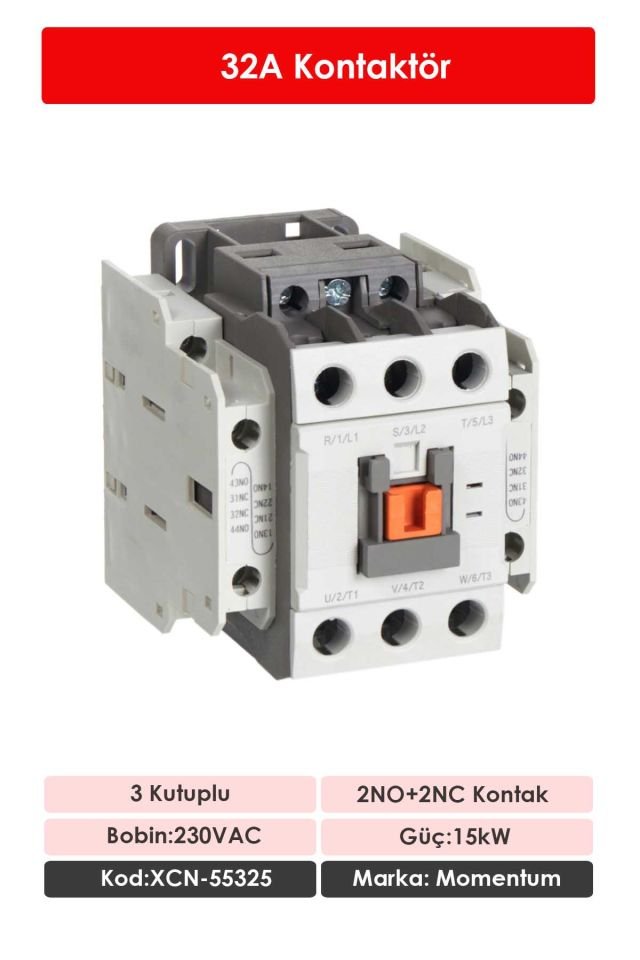 Momentum Kontaktör 3 Kutup/Bobin 230VAC Ie:32A 2NO+2NC XCN-55326