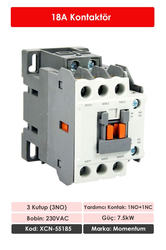 Momentum Kontaktör 3 Kutup/Bobin 230VAC Ie:18A 1NO+1NC XCN-55185