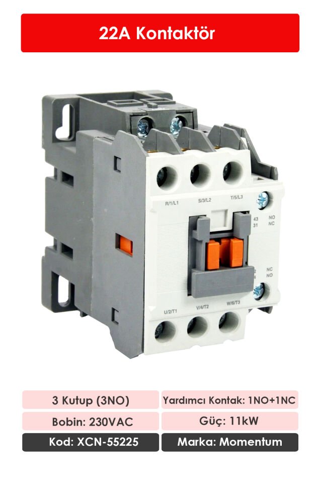 Momentum Kontaktör 3 Kutup/Bobin 230VAC Ie:22A 1NO+1NC XCN-55225