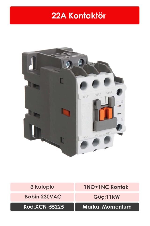 Momentum Kontaktör 3 Kutup/Bobin 230VAC Ie:22A 1NO+1NC XCN-55225