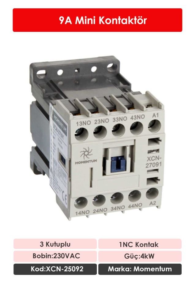 Momentum Mini Kontaktör 3 Kutup/Bobin 230VAC Ie:9A 1NC XCN-25092