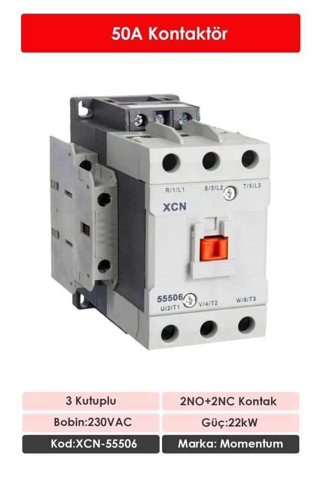 Momentum Kontaktör 3 Kutup/Bobin 230VAC Ie:50A 2NO+2NC XCN-55506