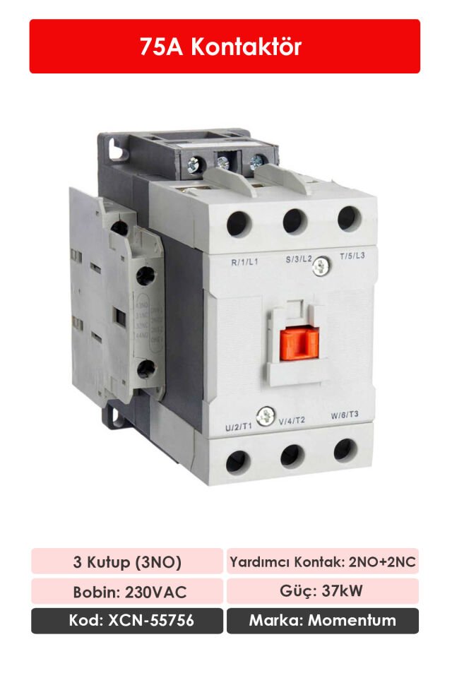 Momentum Kontaktör 3 Kutup/Bobin 230VAC Ie:75A 2NO+2NC XCN-55756