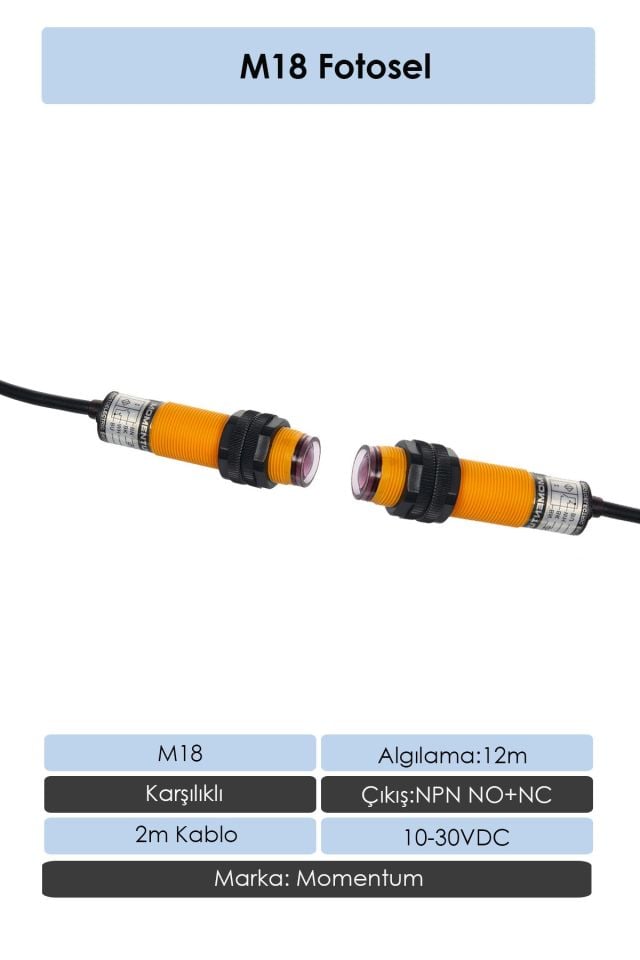 Momentum Fotosel M18 12m Karşılıklı 2m Kablo NPN NO+NC G18-3C12NC