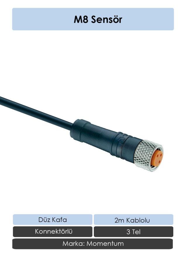 Momentum Sensör Konnektör M8 Düz 2 metre 3 Tel CN8-3020S