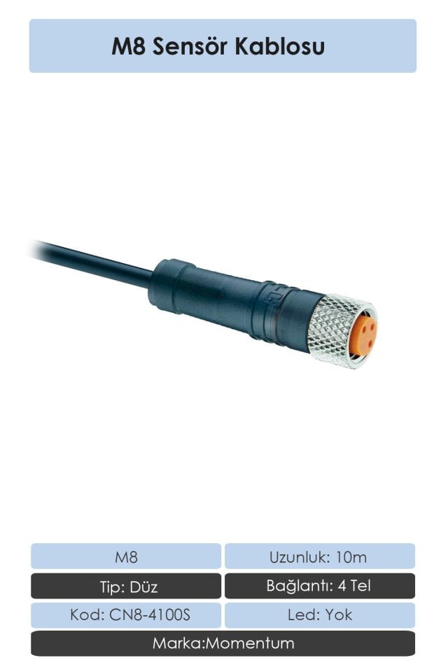 Momentum Sensör Konnektör M8 Düz 10 metre 4 Tel CN8-4100S