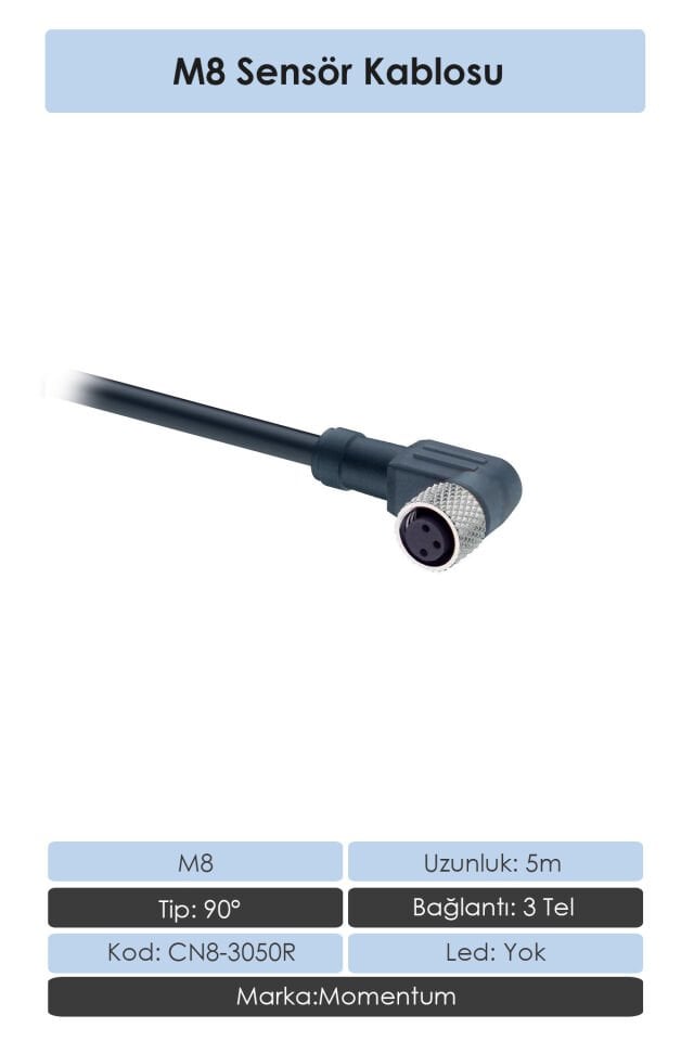 Momentum Sensör Konnektör M8 90d 5 metre 3 Tel CN8-3050R