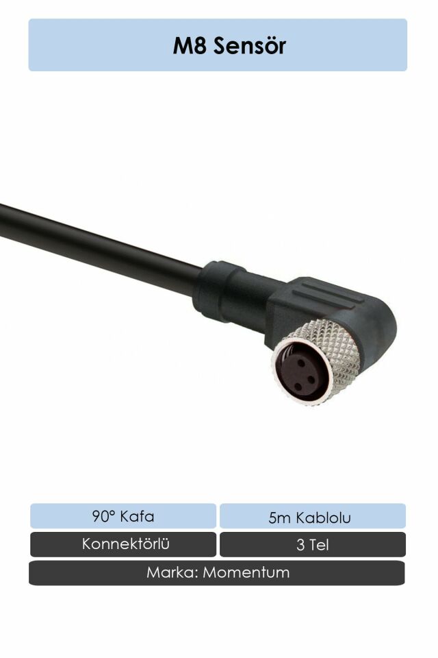 Momentum Sensör Konnektör M8 90d 5 metre 3 Tel CN8-3050R