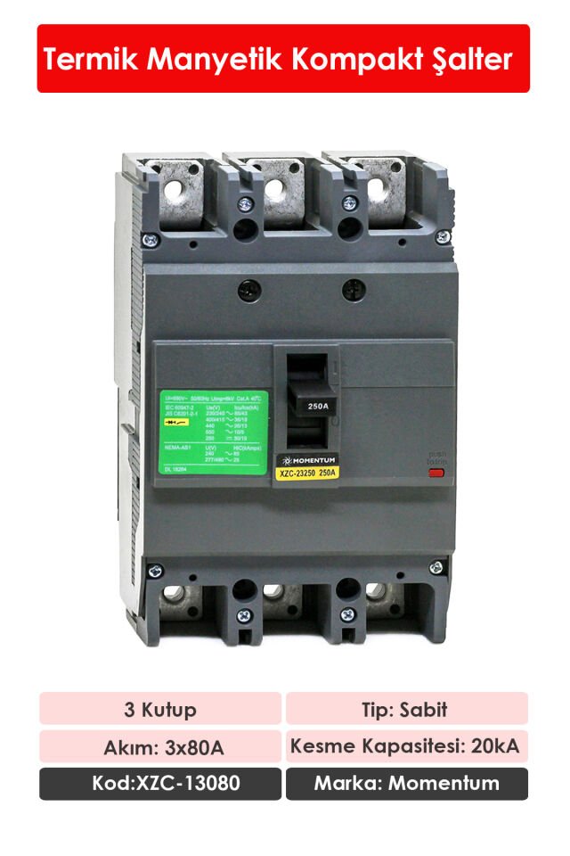 Momentum Termik Manyetik Kompakt Şalter 20KA 3X80A XZC-13080