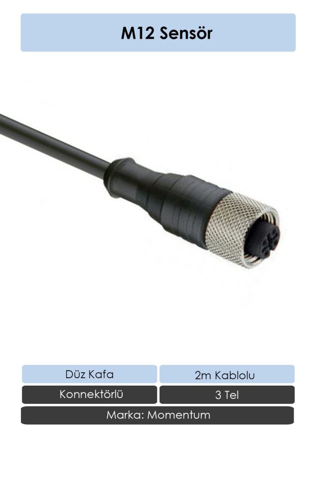 Momentum Sensör Konnektör M12 Düz 2 metre 3 Tel CN12-3020S