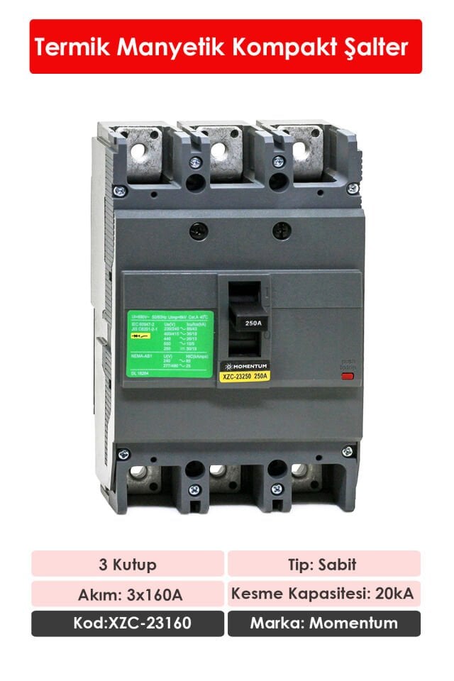 Momentum Termik Manyetik Kompakt Şalter 20KA 3X160A XZC-23160