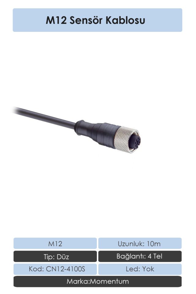 Momentum Sensör Konnektör M12 Düz 10 metre 4 Tel CN12-4100S
