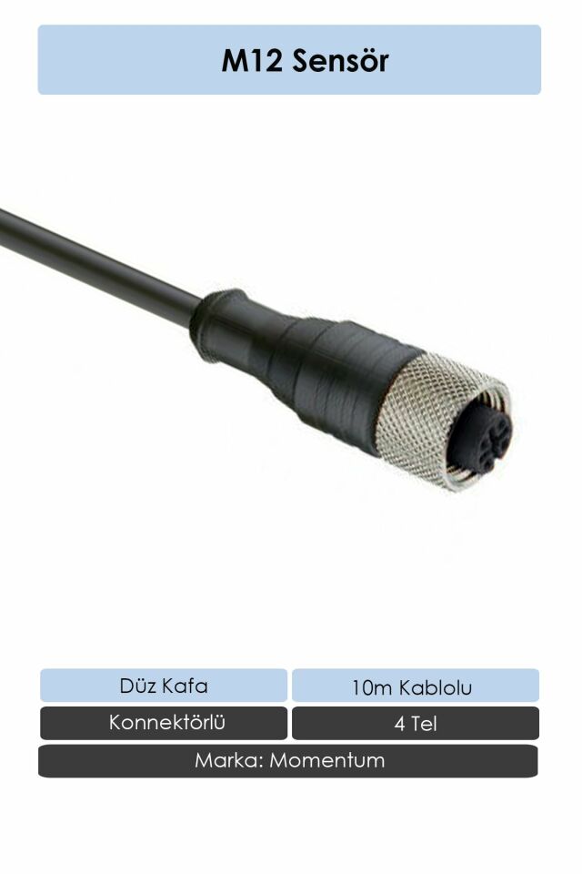 Momentum Sensör Konnektör M12 Düz 10 metre 4 Tel CN12-4100S