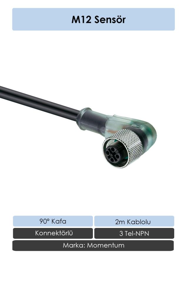 Momentum Sensör Konnektör M12 90d 2 metre 3 Tel CN12-3020RN