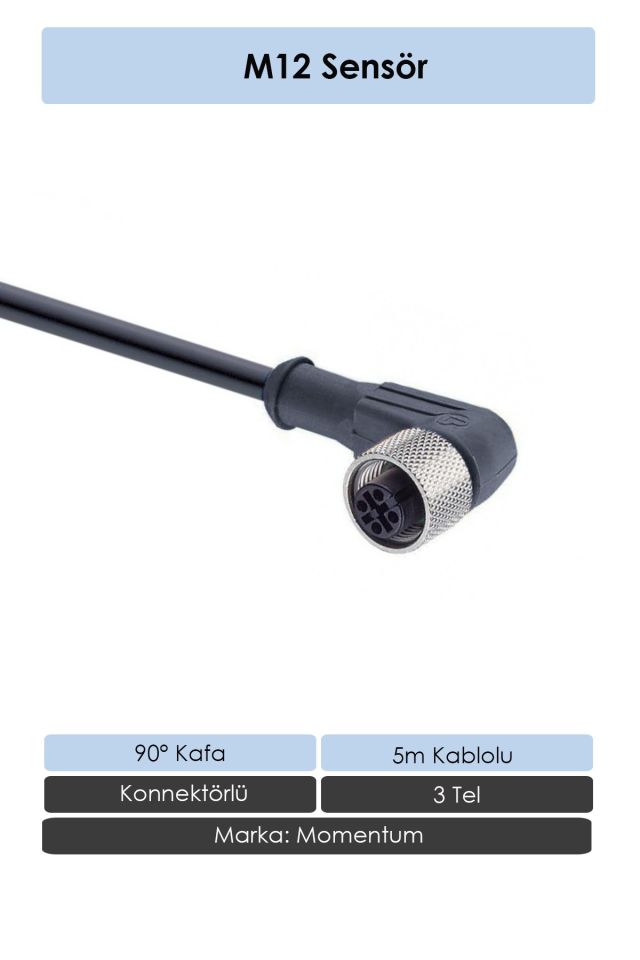 Momentum Sensör Konnektör M12 90d 5 metre 3 Tel CN12-3050R