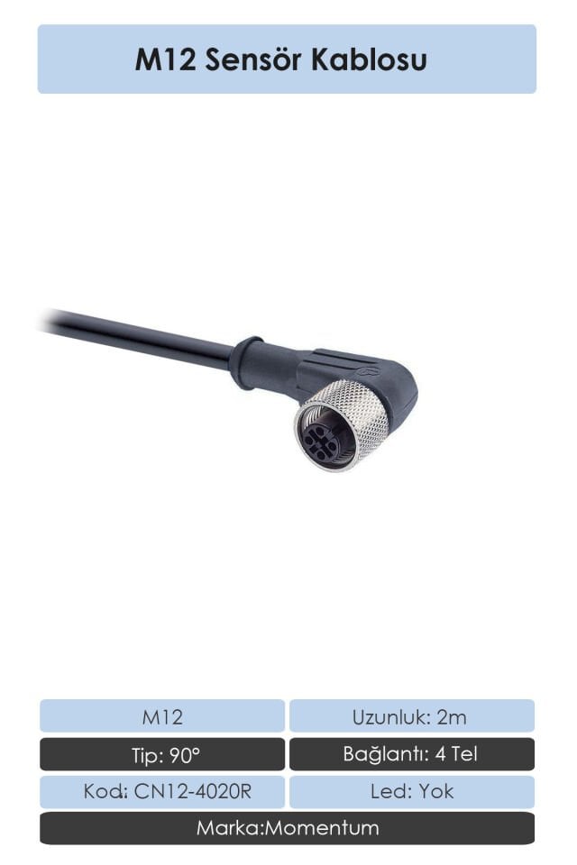 Momentum Sensör Konnektör M12 90d 2 metre 4 Tel CN12-4020R