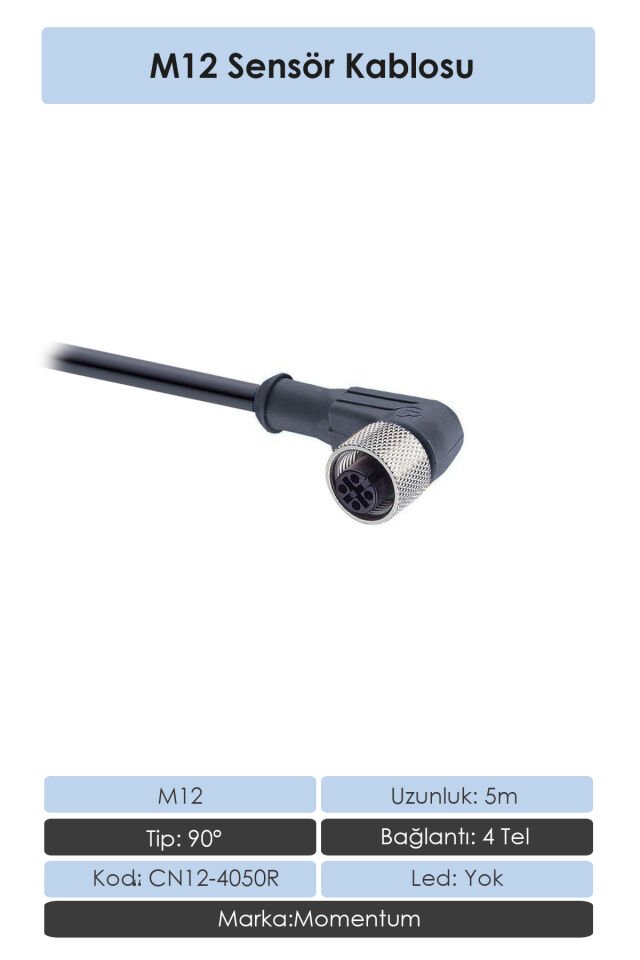 Momentum Sensör Konnektör M12 90d 5 metre 4 Tel CN12-4050R