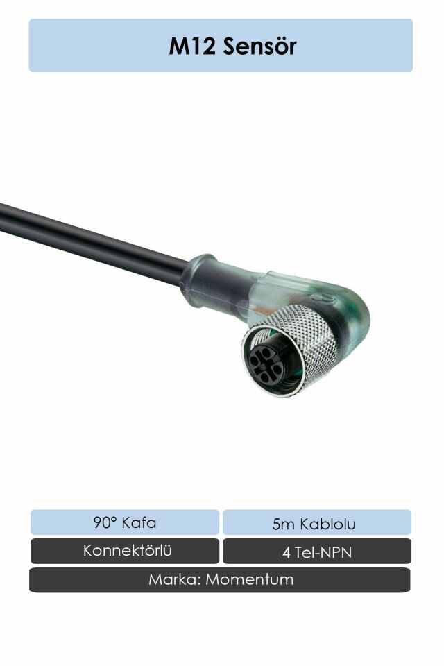 Momentum Sensör Konnektör M12 90d 5 metre 4 Tel CN12-4050RN