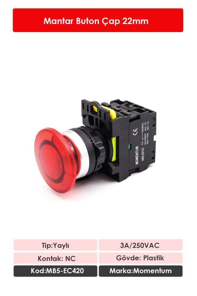 Momentum D22 Buton Mantar Yaylı Kırmızı NC MB5-EC420