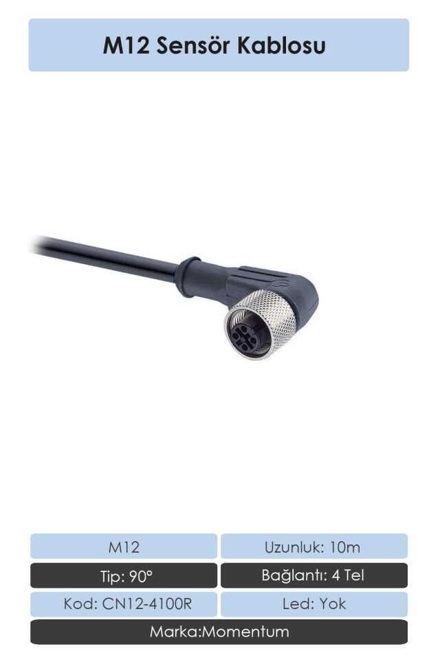 Momentum Sensör Konnektör M12 90d 10 metre 4 Tel CN12-4100R