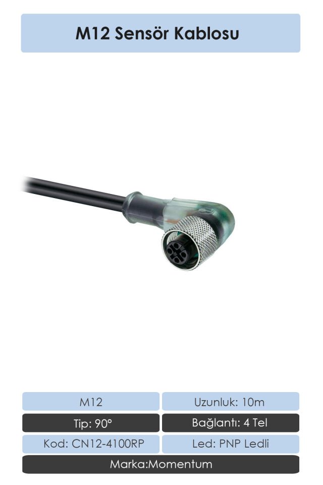 Momentum Sensör Konnektör M12 90d 10 metre 4 Tel CN12-4100RP
