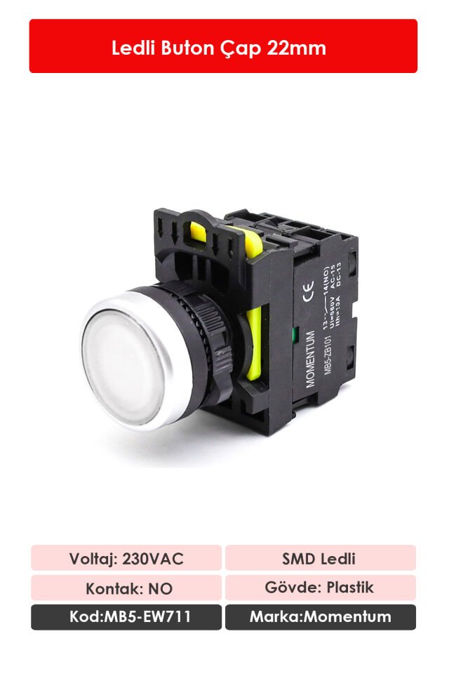 Momentum D22 Buton Led 230V AC Beyaz NO MB5-EW711