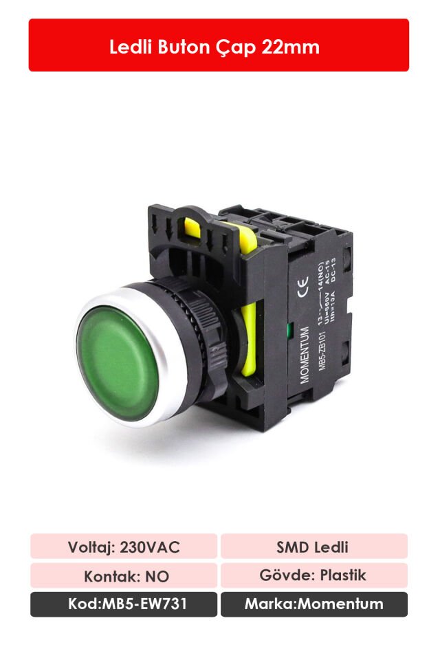 Momentum D22 Buton Led 230V AC Yeşil NO MB5-EW731