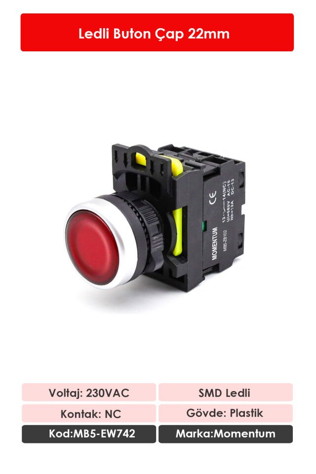 Momentum D22 Buton Led 230V AC Kırmızı NC MB5-EW742