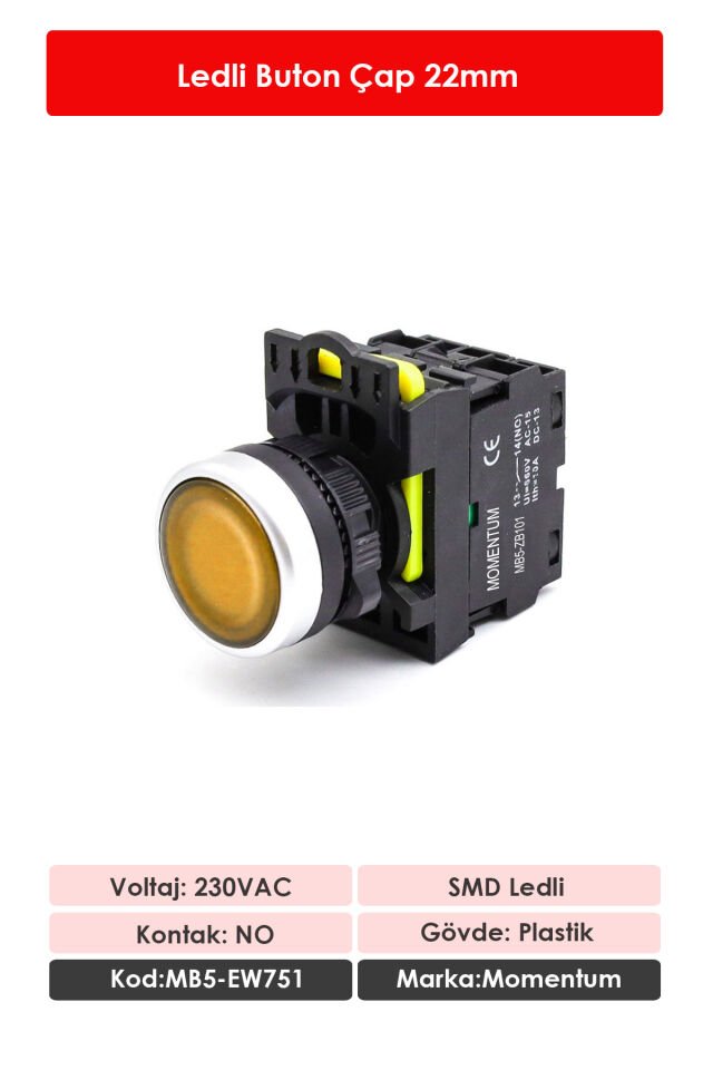 Momentum D22 Buton Led 230V AC Sarı NO MB5-EW751