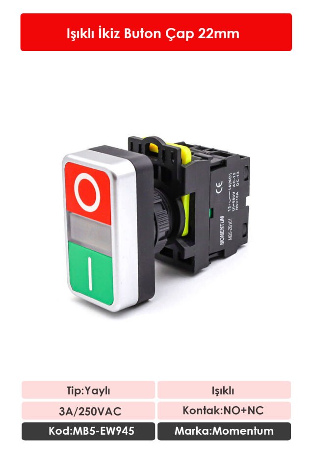 Momentum D22 Buton İkiz Led Kırmızı-Yeşil NO+NC MB5-EW945