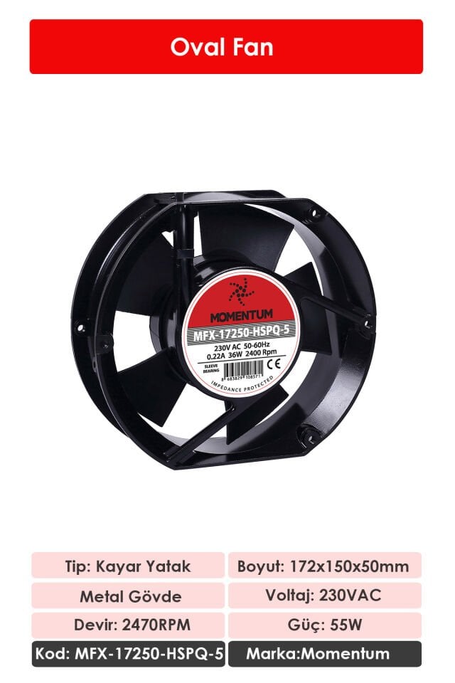 Momentum Fan 230VAC 172X150X50MM Kayar Yatak MFX-17250-HSPQ-5