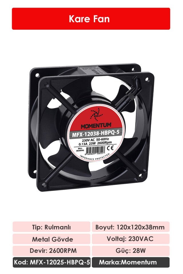 Momentum Fan 230VAC 120X120X38MM Rulmanlı MFX-12038-HBPQ-5