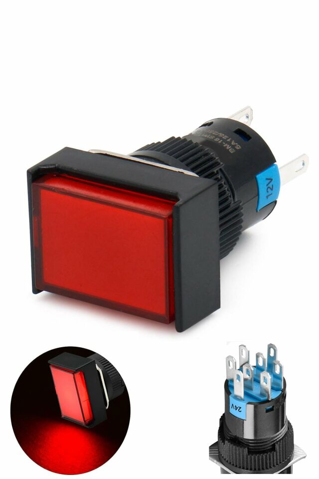 Momentum D16 Işıklı Buton 24V Yaylı 2CO Dörtgen Kırmızı MBT-27342