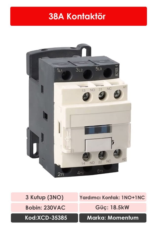 Momentum Kontaktör 3 Kutup/Bobin 230VAC Ie:38A 1NO+1NC XCD-35385