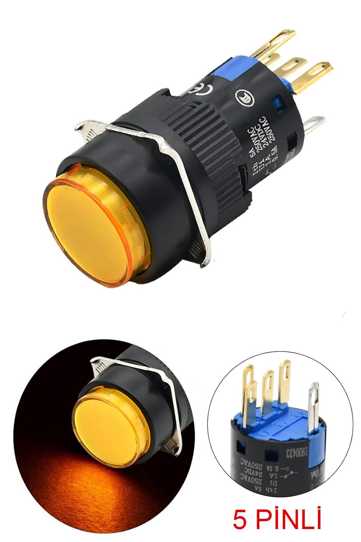 Momentum D16 Işıklı Buton 24V Kalıcı 1CO Yuvarlak Sarı MBT-37151
