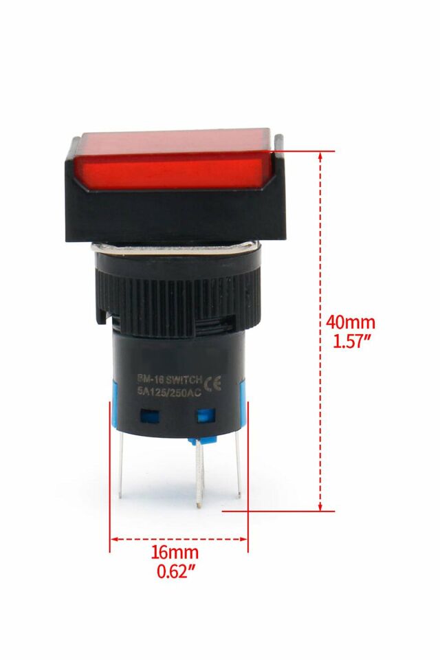 Momentum D16 Işıklı Buton 24VKalıcı 1CO Dörtgen Kırmızı MBT-37341