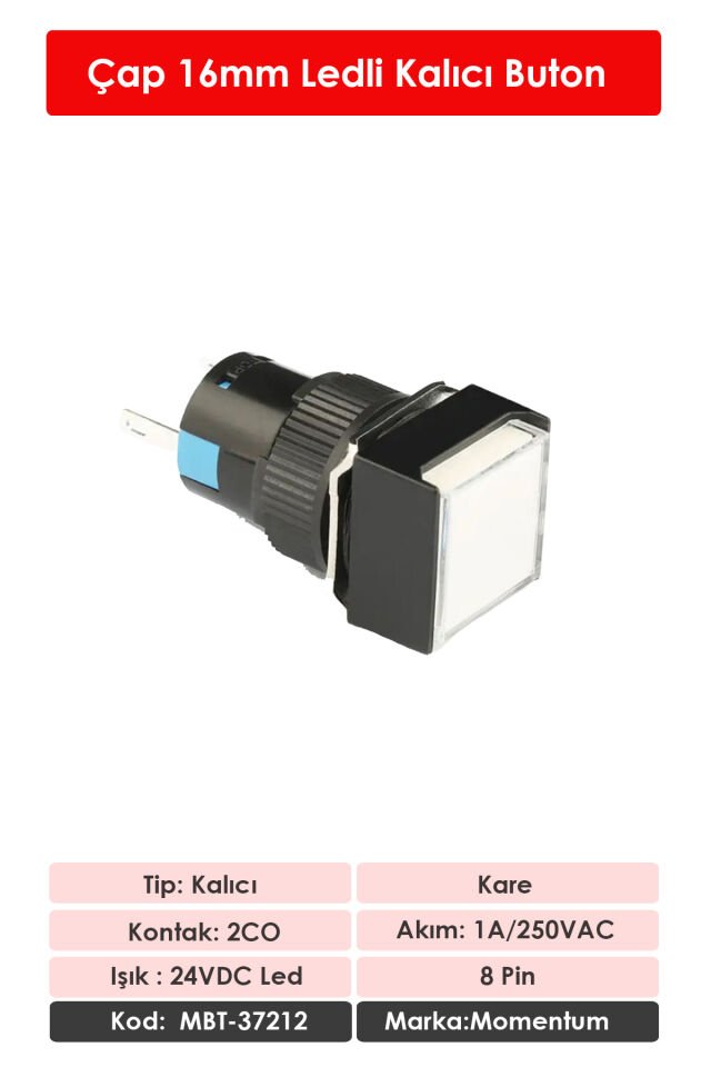 Momentum D16 Işıklı Buton 24V Kalıcı 2CO Kare Beyaz MBT-37212
