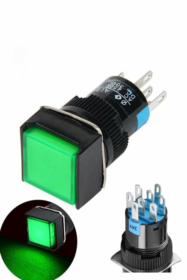 Momentum D16 Işıklı Buton 24V Kalıcı 2CO Kare Yeşil MBT-37232