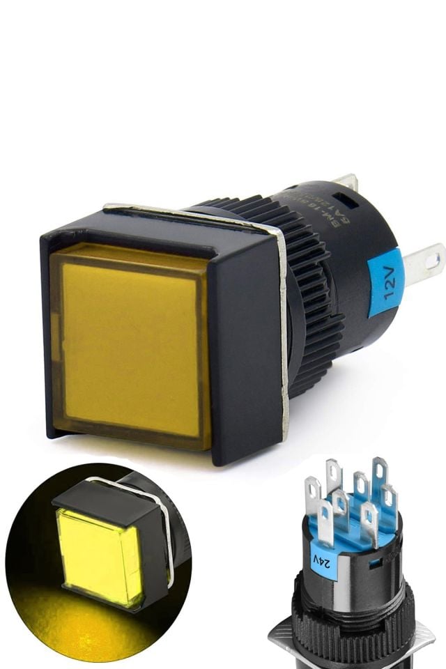 Momentum D16 Işıklı Buton 24V Kalıcı 2CO Kare Sarı MBT-37252