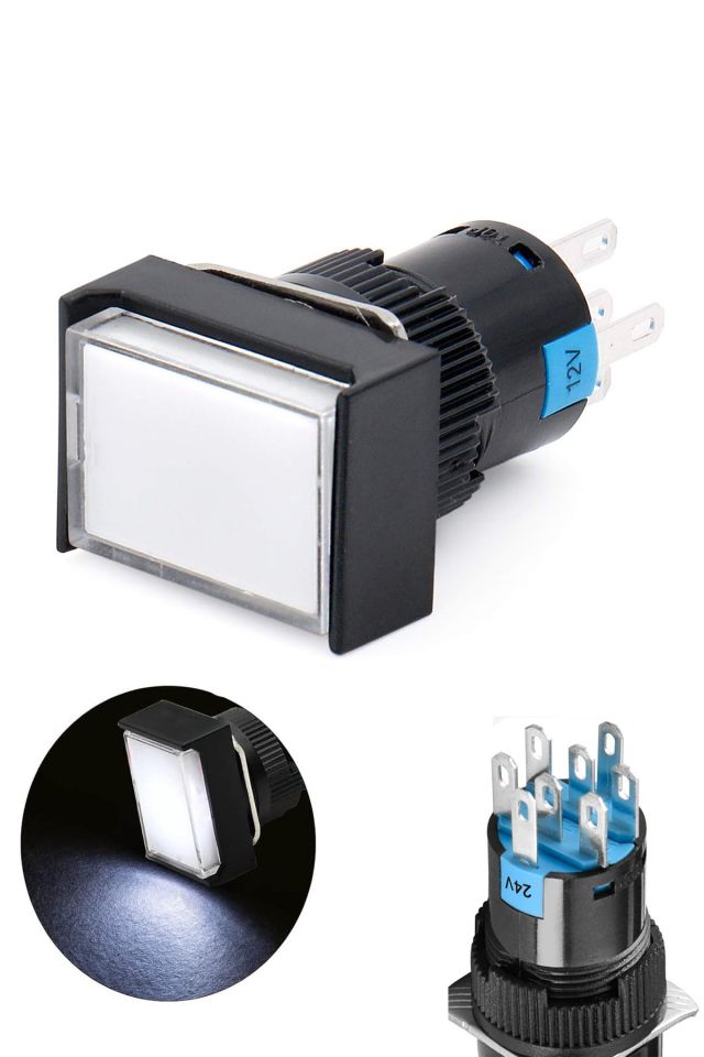 Momentum D16 Işıklı Buton 24V Kalıcı 2CO Dörtgen Beyaz MBT-37312
