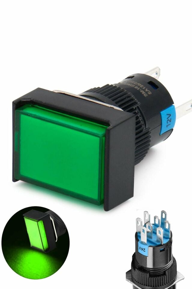 Momentum D16 Işıklı Buton 24V Kalıcı 2CO Dörtgen Yeşil MBT-37332